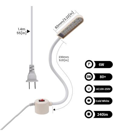 Bonlux Sewing Machine Light 30 LEDs Flexible Gooseneck Work Light with Magnetic Base (2-Pack) - 6W Portable Lamp for Workbench, Lathe, Drill Presses, Grey - Buy Online on SooperMarket.com