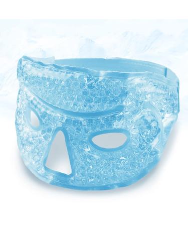 CONBELLA Ice Face Mask for Woman Man  Hot or Cold Gel Bead Ice Mask for face with Eye Holes & Soft Plush Backing  Ice Gel Freezer Eye Mask for Puffy Eyes  Redness  Headaches  Stress (6 Blue)