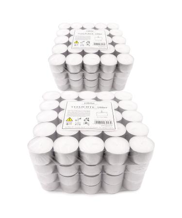 pajoma tea lights 200 pieces white | unscented tea lights | burning time: 8 hours - 20 g wax weight 25 x 38 mm | catering wedding decorating celebrating relaxing outdoor party