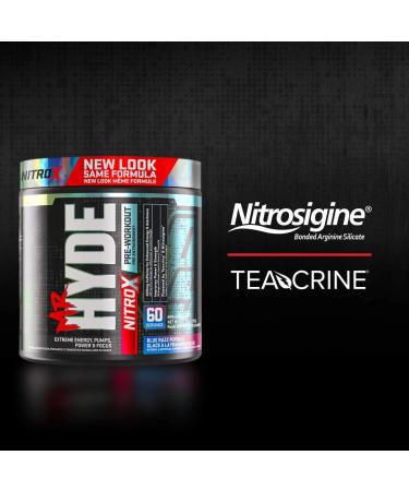 Hyde-Nitro X Pre-Workout Powder | Extreme Energy Pumps Power & Focus | High Stimulant Pre-Workout | 400mg Caffeine 1g Creatine HCL Teacrine & Nitrosigine | 60 Servings (Blue Razz Popsicle) Blue Razz Popsicle 60 Servings - Buy Online on SooperMarket.com