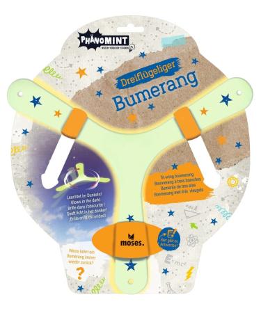 Moses.30320 Phenomint Bumerang throwing game for children in the dark shining boomerang three -winged and with exciting information night lighting 1 piece (1 Pack)