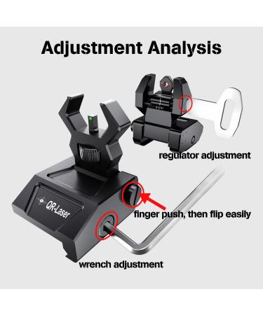 Premium QR-Laser Tactical Flip Up Iron Sights Set for Rifle | Low Profile Front Rear Red Dot | Picatinny & Weaver Rail Compatible - Buy Online on SooperMarket.com