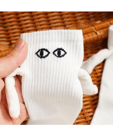 Novelty Magnetic Suction 3D Doll Couple Socks | Funny Holding Hands Design | Breathable Cotton | 1 Pair White - Buy Online on SooperMarket.com