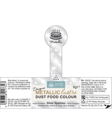 Squires Kitchen Designer Metallic Lustre Dust Silver Sparkle 5g - High-quality edible silver lustre for stunning cake decorations - Buy Online on SooperMarket.com