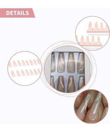 Luvadeyo 24 PCs Press On Nails Medium White French & Swirl Designs | Acrylic Fake Nails with Glue for Women The Pink Wave - Buy Online on SooperMarket.com
