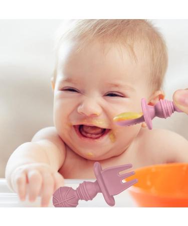Baby Fork and Spoon Set - Silicone Toddler Utensils for Self-Feeding - Easy Grip Cutlery for Baby Led Weaning (Beige&Pink) - Buy Online on SooperMarket.com