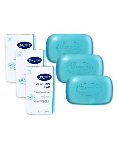 Dermisa Glycerin Bar with Aloe Vera | Helps to Gently Cleanse All Skin Types Sensitive and Oily Skin | Contains Aloe Vera | NO PARABENS NO SULFATES 100% VEGETABLE BASE | 3 OZ | Pack of 3 3-Pack