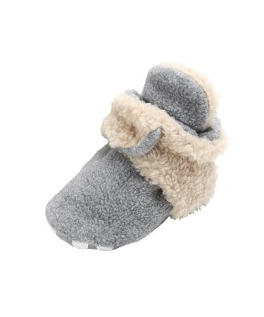 TMEOG Baby Booties Slippers Infant Boots Newborn First Walking Shoes Baby Winter Sock Crib Shoes for Boys Girls 0-18Months 0-6 Months B Light Grey White Furry