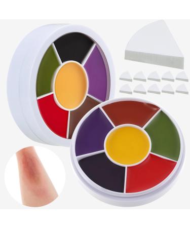 2 Sets 6 Color Bruise Makeup for SFX Bruises Wheel with 20 Makeup Sponges for Body Oil Paint Halloween Scar Makeup Hunting Camo Face Body Paint Special Effects Stage for Theatrical Christmas
