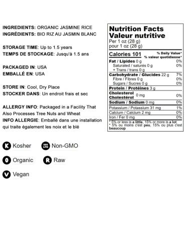 Organic White Jasmine Rice 4lbs | Non-GMO Long-Grain Variety | Raw, Vegan, Kosher | Fluffy Texture, High Protein | Ideal for Stir-Fries & Curries - Buy Online on SooperMarket.com