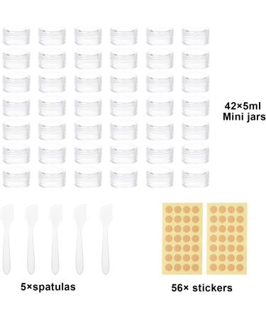 5ml Jaws with Lids - 42pcs Mini Cream Containers for Cosmetics & Nail Art | Transparent Dose with Labels & Spatula - Buy Online on SooperMarket.com