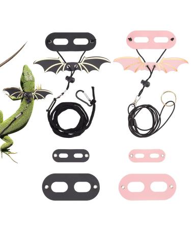WEBEEDY 2 Sets Bearded Dragon Lizard Harness Leash 3 Size Pack Leather Adjustable Dinosaur Wing Lizard Harness Leash for Bearded Dragon Lizard Reptiles Safety Outdoor Walking