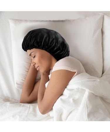 Vorey Satin Sleep Bonnet for Women - Large Double Layer Silk Hair Bonnet in Black - Buy Online on SooperMarket.com