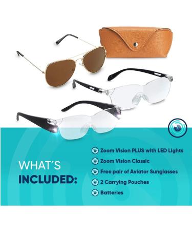 Zoom Vision Hands Free Magnifying Glasses with Light - 160% Magnification, Dual LED Lights - Includes Non-Lighted Magnifying Glasses for Reading, Close Work, and Crafts - Buy Online on SooperMarket.com