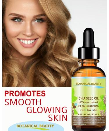 Organic Chia Seed Oil - 100% Pure Cold Pressed Carrier Oil for Skin Hair and Nail Care | Omega 3 6 9 & B-Vitamins | 1 Fl Oz (Pack of 1 - Buy Online on SooperMarket.com