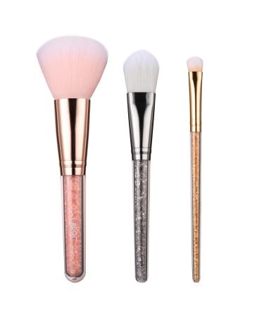 Make Up Brushes LaRoc 3pc - Crystal Makeup Brush Design Compact Complete Coverage Set - Foundation Brush Powder Brush Concealer Eyeshadow Liquid & Cream and More