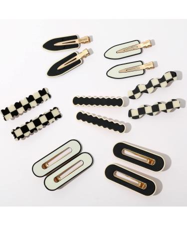 Whaline 14Pcs Hair Clips White Black Checker Hair Pin No Bend Hair Clips No Crease Wave Geometric Duckbill Clip Korean Styling Hair Barrettes for Girls Women Toddlers Party Hair Accessories