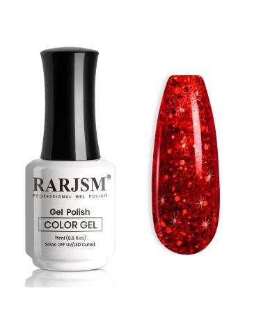 RARJSM Gel Nail Polish Sparkly Red Chunky Shimmer Iridescent Glitter Gel Polish 15ml Holographic Rainbow Effect Led UV Curing Required Soak off High Pigments Gel for Nail Art Christmas Manicure RAR402