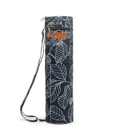 ELENTURE Yoga Mat Bag for Women & Men,Travel Yoga Gym Bag for 1/4" 1/3" Thick Exercise Yoga Mat, Full-Zip Yoga Mat Carrier Bag for Class workout Park with Pockets and Adjustable Strap Navy Blue Leaf