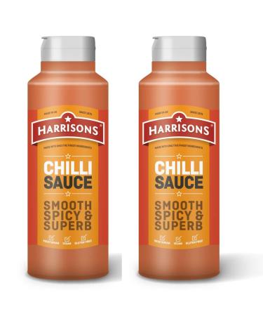 Harrison Chilli Sauce Pack of 2 Chilli Sauce Bottles 1 Liter Each Vegan Friendly Gluten Free with No Soya Dairy and Artificial Color or Flavor Made in UK
