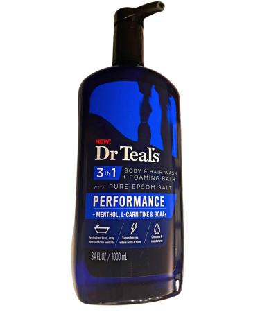 Dr Teal's 3 in 1 Body & Hair Wash + Foaming Bath with Menthol  L-Carnitine & BCAAs- Performance