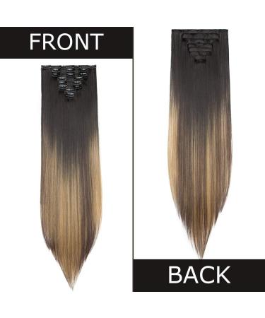 Silk-co 26 Clip in Hair Extensions 8Pcs - Natural Black to Blonde Ombre Synthetic Heat Resistant Hairpiece Extension - Buy Online on SooperMarket.com