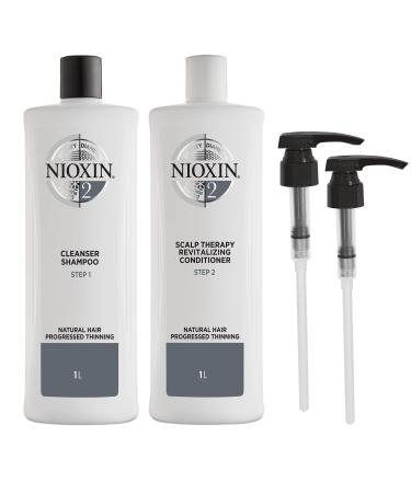 Nioxin System 2 Shampoo & Conditioner Prepack Natural Treated Hair with Progressed Thinning Pumps Included 33.8 fl oz