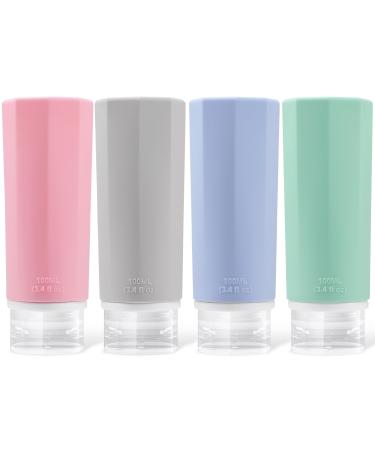OPRET 4 pieces silicone travel bottles set 100ml travel bottles to fill Cosmetics Shampoo liquids leak -proof refillable empty travel set Travel size container Travel Bottles Set Travel Kit 4x100ml blue green pink gray