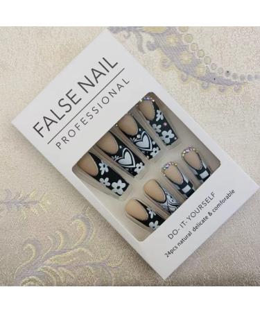 SIXDIAN Black Nude Glitter Diamond Heart Square Press on Nails - Extra Long Coffin Acrylic False Nails for Women and Girls - Buy Online on SooperMarket.com