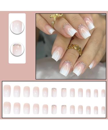 EONFAVE 24 Pcs French False Nails - White Square Stick on Nails with Glue - Short Acrylic Full Cover Press on Nails for Women and Girls - Buy Online on SooperMarket.com