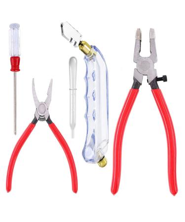 Qovydx 5Pcs Glass Grozer Running Pliers Stained Glass Breaking Cutter Tools Glass Grozing Pliers Breaker Cutting Oil Tool with Rubber Tips Glass Cutters Tools