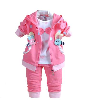 Yao Baby Girls 3 Piece Sets T Shirt Vest and Pants 18-24 Months Hot Pink