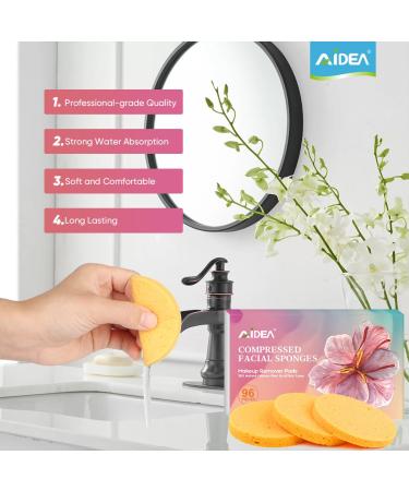 AIDEA 96 Count Compressed Facial Sponges - Eco-Friendly Makeup & Cleansing Sponges for Exfoliating Face Washing & Makeup Removal - Travel Essentials in Yellow - Buy Online on SooperMarket.com