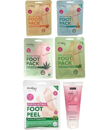 Derma V10 Foot Pack Mask (6 Pack) Deep Moisturising (Complete Foot Care Bundle)