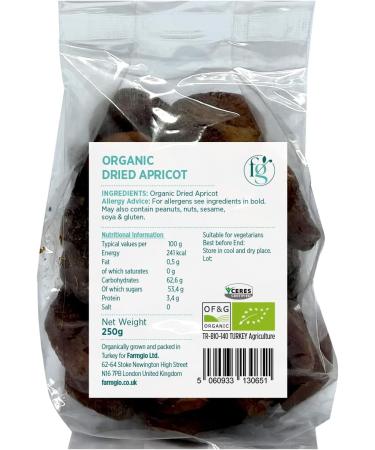 Farmgio Organic Dried Apricot 4X (250 g) | Certified Organic Agriculture | Zero preservatives or additives | Vegan | Perfect Healthy Snacks | Gluten Free - Buy Online on SooperMarket.com