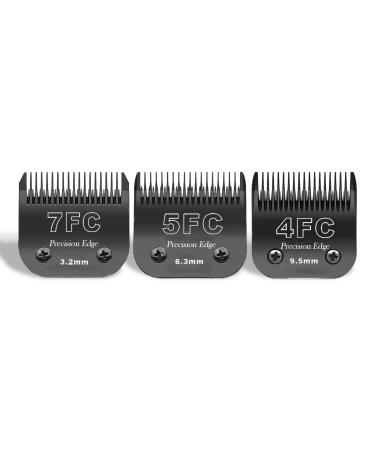 7FC/5FC/4FC Stainless Steel Dog Clipper Blades Compatible with Heiniger/Andis/Oster A5/Wahl KM10 Series 3-Pack-Black 7FC+5FC+4FC