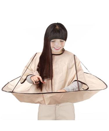 OFKPO Hair Cutting Cloak Umbrella Hair Cutting Cape for Adult Foldable Barber Cloak Waterproof Adjustable for Home Hair Salon Barber Beige