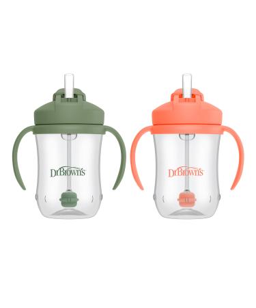 Dr. Brown's Milestones Baby's First Straw Cup Sippy Cup with Straw 6m+ 9oz/270ml 2 Pack Coral & Olive Green BPA Free