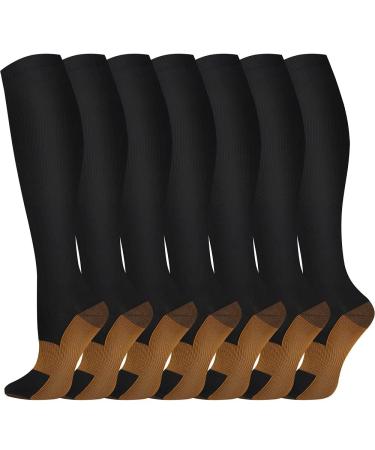 Pnosnesy Compression Socks (7 Pairs) for Men & Women 15-20 mmHg is Best for Athletics Running Flight Travel Support L-XL Multicoloured 17