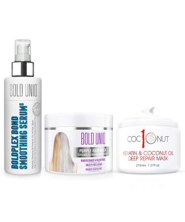 Purple Hair Mask - For Blonde, Platinum, Bleached, Silver, Gray, Ash & Brassy Hair, BoldPlex 6 Hair Serum, and Coconut Hair Mask Bundle - Paraben & Sulfate free, Cruelty-free & Vegan