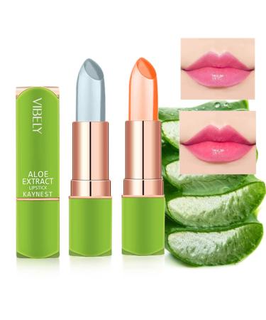 Kaynest 2 Packs Aloe Vera Lipstick Lips Moisturizer Long Lasting Nutritious Lip Balm Magic Temperature Color Change Lip Gloss (Set-B)