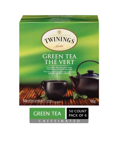 Twinings Pure Green Tea Individually Wrapped Tea Bags | Caffeinated 100% Pure Green Tea Smooth Flavour Enticing Aroma | 50 Count (Pack of 6) | Enjoy Hot or Iced Pure Green Tea 50 Count (Pack of 6)
