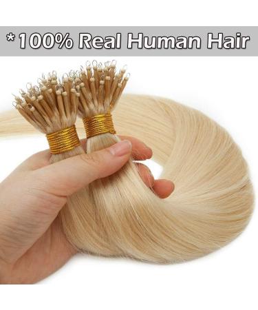 Nano Ring Hair Extensions 22inch 1g/s Pre Bonded 50g Nano Tip Bondings 100% Real Remy Human Hair #613 Bleach Blonde - Buy Online on SooperMarket.com