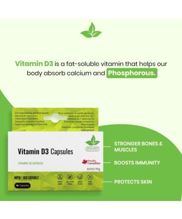 Ayulent Vitamin D3 1000IU Capsules for strong bones and immunity| 100% Vegan Non-GMO Capsules | Contains Vitamin D that helps improve skin & hair problems in addition to overall health benefits.| For Adults 30 capsules (Pack of 1) - Buy Online on SooperMarket.com