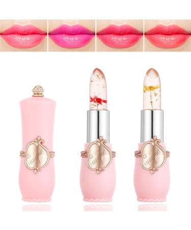 2 Pack Crystal Flower Jelly Lipstick PH Magic Temperature Color Change Lipstick Lip Gloss Lip Stick Long Lasting Nutritious Moisturizing Color Change Changing Tinted Lip Balm Lipstick Set (3+4)