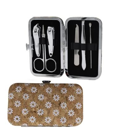 Cork Manicure and Pedicure Kit Complete Travel Set 6 Pieces Nail Scissors and Cuticle Tools Stainless Steel with Eco-Friendly Cork Box