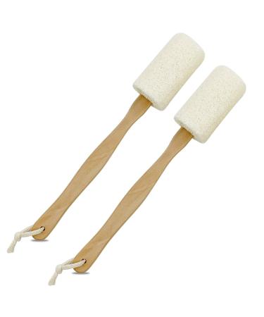 Natural Loofah Back Scrubber QpenguinBabies Loofah on a Stick with Natural Loofah Sponge Exfoliating Body Sponge Scrubber With Long Wooden Handle Back Brush For Men & Women in Bath Spa Shower 2 Pack