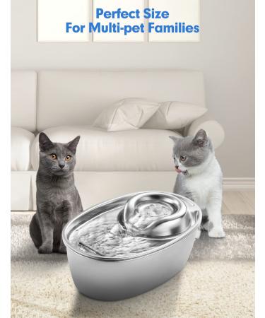 WOPET Stainless Steel Cat Water Fountain 67oz/2L - Silent Pet Drinking Fountain with Filter for Dogs, Cats, Birds, Small Animals - Buy Online on SooperMarket.com