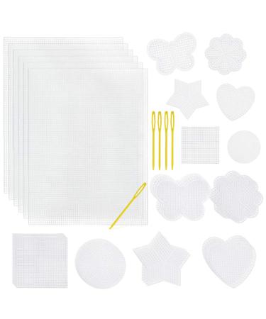 Pllieay 36 Pieces Mesh Plastic Canvas Sheets Kit Including 30 Pieces 6 Shapes 3 Inch Plastic Canvas and 6 Pieces Rectangular Plastic Canvas, Embroidery Tools for Embroidery Plastic Canvas Craft