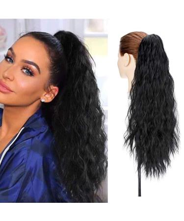 24" Corn Wave Ponytail Extension Claw Clip on Ponytails Wavy Curly Hair Extensions Jaw Pony Tail Hairpiece Jet Black 24inch (Pack of 1) Yaki-Jet Black